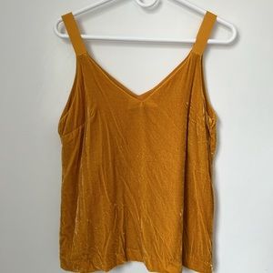 Crinkled velvet yellow tank by Jcrew with ribbon straps. Size XS.